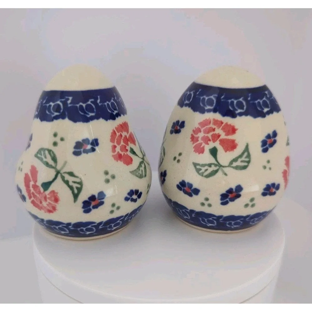 Vintage Salt & Pepper Shakers Cottagecore Floral Ceramic Farmhouse Blue Red 184